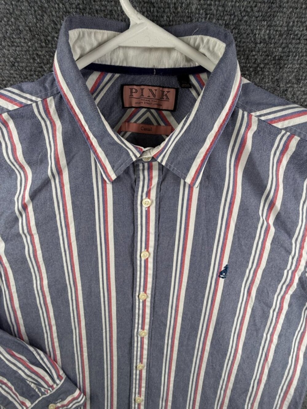 Thomas Pink Long Sleeve Button Up Shirt Men Striped Blue Red Oxford Casual 2XL